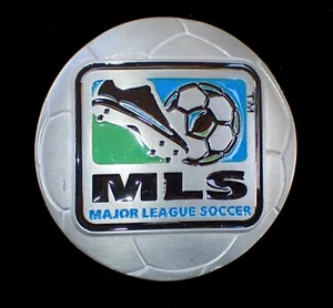 MAJOR LEAGUE SOCCER FUTBOL BELT BUCKLE PEWTER & ENAMEL MLS NEW! - Picture 1 of 2