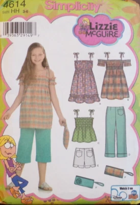 Simplicity Sewing Pattern 4614 Lizzie McGuire Girls Pants Shorts Dress Sizes 3-6 - Image 1 of 4