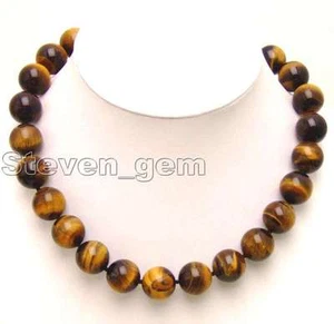 SALE Big 14mm Round brown Natural Tiger's Eye 17" NECKLACE -nec5302 - Picture 1 of 3