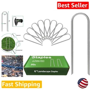 Drip Irrigation Tubing Stakes 50 Pack - 6-Inch Galvanized Lawn U Pegs - Picture 1 of 10