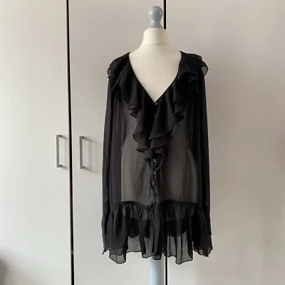 Free People Callie Sheer Tunic Size S Small Black Long Sleeve Blouse - Image 1 of 4