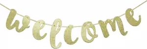 Welcome Gold Glitter Hanging Sign Banner- First Day of School, Classroom, Weddin - Picture 1 of 8