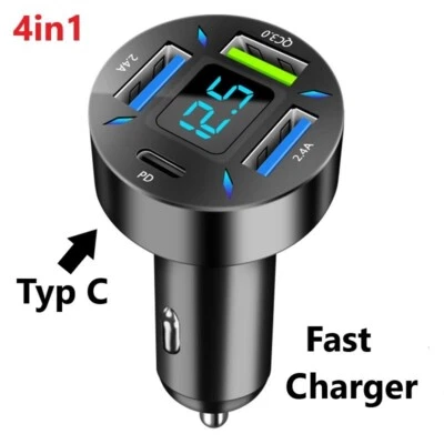 Auto Ladegerät USB-C & USB A Zigarettenanzünder 4in1 Ladeadapter KFZ - Bild 1 von 4