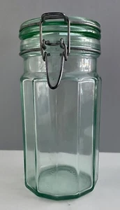 Made In Italy. Vintage Green Glass Lidded 8” Pasta Canister, Bale Hinge EUC - Picture 1 of 9