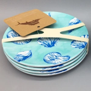 4 Tommy Bahama Seashell Melamine Appetizer Plate Set Ocean Blue Shells Beach NEW - Picture 1 of 3