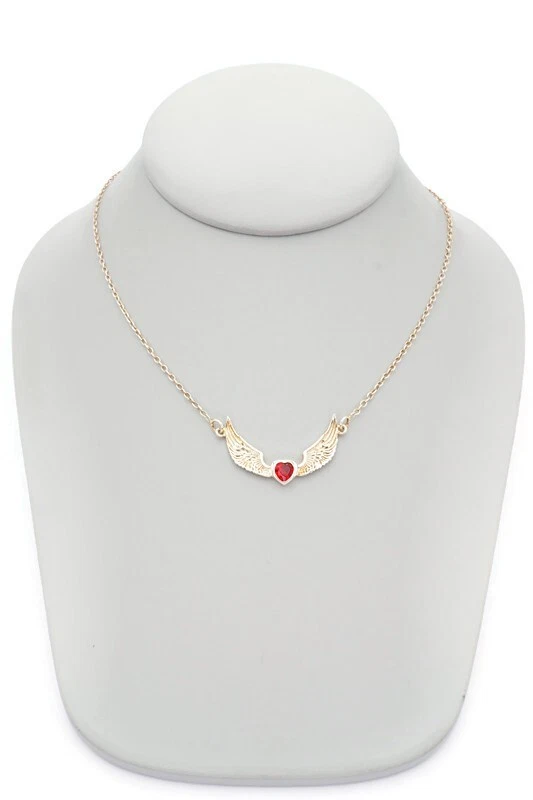 纯银 925 红色立方氧化锆天使翅膀项链 16.25 — 第 1/1 张图片