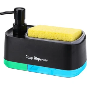 Set Dispenser Sapone Mani e Piatti con Spugna e Supporto 3 in 1 Doppia Pompa Sapone Nero - Foto 1 di 11