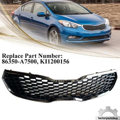 Chrome & Black Front Bumper Upper Honeycomb Grille For 2014 2015 2016 Kia Forte - Image 1 of 4