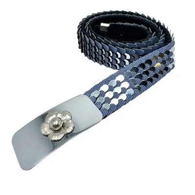 Cinturón elástico vintage denim azul metálico plateado escala de peces Foto 1 de 4