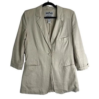 Chaqueta Blazer Vintage WET SEAL Y2K Lino Talla M Tostada Preppy Oficina Sirena Clásica Foto 1 de 4