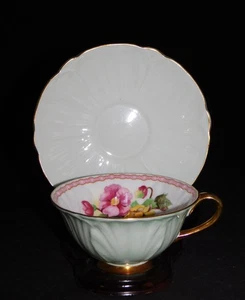 SHELLEY OLEANDER CUP AND SAUCER BEGONIA GREEN BACKGROUND - Picture 1 of 3