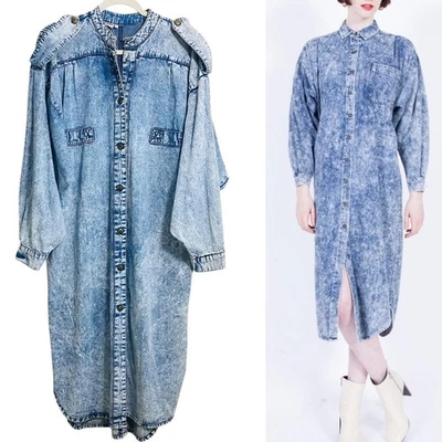 Vestido Jack Mulqueen Vintage Denim Lavado con Ácido Con Botones Talla Mujer Grande Foto 1 de 4
