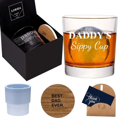 Juego de vasos de whisky Daddy's Sippy Cup en regalo 4 unidades (paquete de 1), transparente, azul  Foto 1 de 4