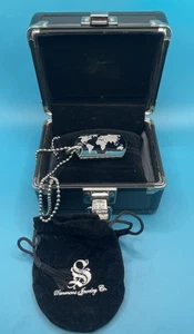 SIMMONS JEWELRY CO WORLD MAP DIAMOND STAINLESS STEEL DOG TAG NECKLACE - Picture 1 of 16
