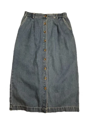 Винтажная западная джинсовая юбка 30 дюймов талия кнопка традиционная жена миди плиссированная 10 миниатюрная - Изображение 1 из 4