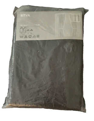 NEW IKEA RITVA Curtains Pair 57"x98" Brown Linen Look 100% Cotton Tie-Backs Drap - Image 1 of 4
