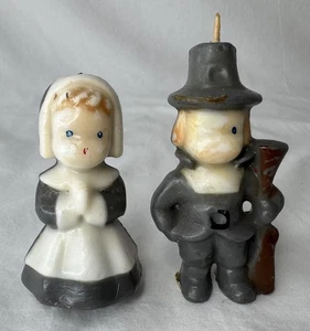 Vintage Mann und Frau Pilger Gurley Erntedankkerzen (2) - Bild 1 von 9