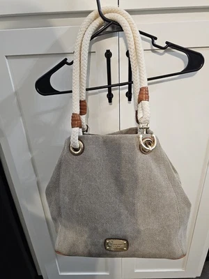 Bolso de Mano MICHAEL KORS Marina Lona con Mango de Cuerda, Mano, Bolso, Cartera, Cuero Beige Tostado Foto 1 de 4