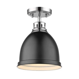 Golden Lighting 3602-FM CH-BLK Duncan Flush Mount, Chrome with Matte Black Sh... - Picture 1 of 9