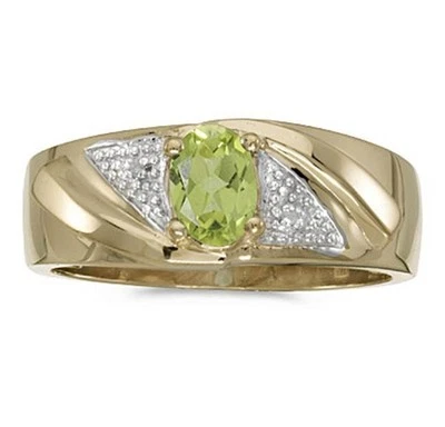 Anillo de peridoto genuino y diamantes de oro amarillo de 10 quilates para hombre - anillo gratis tamaño 8-12 Foto 1 de 4