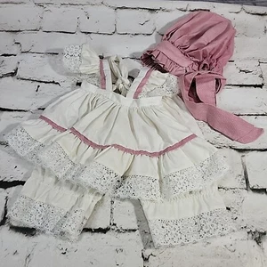 Doll Clothing Cottagecore Outfit Floral Prairie Bonnet Pinafore Bloomers 24"  - Picture 1 of 13