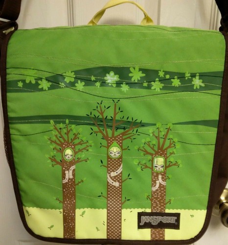 JANSPORT ARTIST SERIES JULIE WEST GREEN BROWN TREES 15" LAPTOP MESSENGER BAG