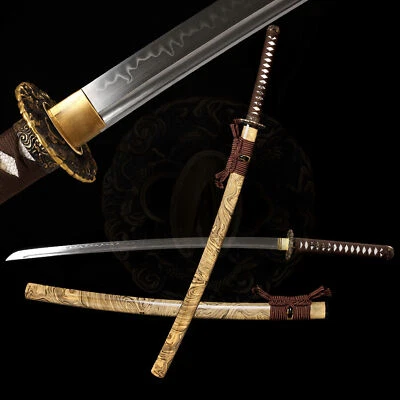 Japanese Katana Samurai Sword Clay Tempered T10 Steel Razor Sharp Full Tang - Image 1 of 4