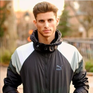 Rare Puma Heritage Wind Jacket Glanz Windbreaker Gray Black White Nylon Medium - Picture 1 of 10