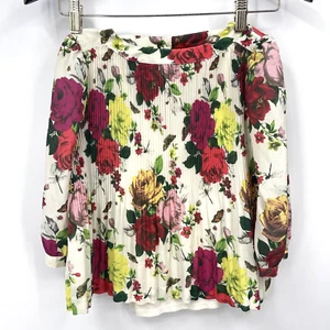 Ted Baker Blouse Girls Medium 8 Swing Top Shirt Pleated Cottagecore Flowy Flower - Picture 1 of 15