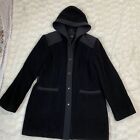 UTEX Women's Black/Navy Blue Wool Long Sleeve Straight Hooded Rain Coat Size 14