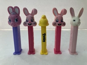 Easter Assorted Pez Dispensers-Lot of 5 Pink/White Bunnies & Peeps Yellow Chick - Picture 1 of 24