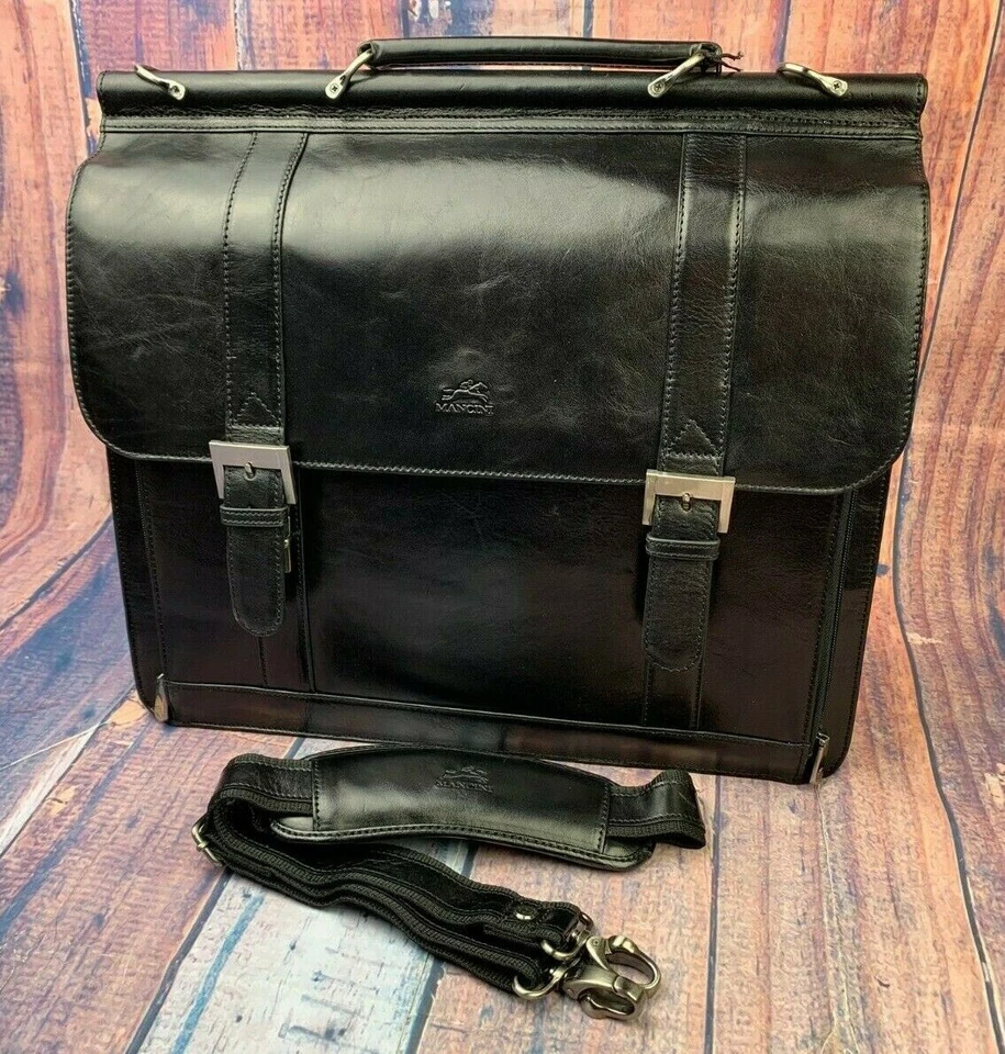 Maletín para portátil de cuero italiano de lujo Mancini Leather Goods 95897 negro Foto 1 de 4