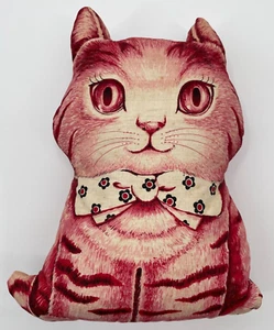 Vintage Charlie The Kitten Pink Red Tabby Cat Cut N Sew Finished Pillow 1960s - Picture 1 of 17