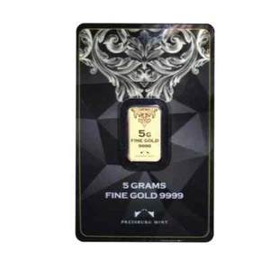 Sztabki złota 5 g gram 999,9 złoto Pressburg w idealnym stanie w blistrze, numerowane, limitowane - Zdjęcie 1 z 2