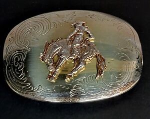 Vintage Western Bronco Buster Belt Buckle Trophy Cowboy Rodeo German Silver