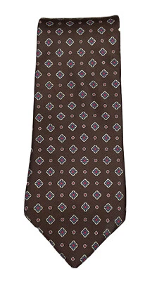 Vintage Silk Mens Neck Tie Jesters Geometric Designed Brown Made In USA Formal - Image 1 of 4
