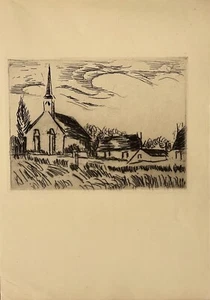 MAURICE DE VLAMINCK"UNE EGLIS DANS LE VEXIN"(DUHAMEL)Original Drypoint Etching - Picture 1 of 6