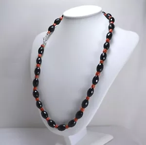 COLLANA LUNGA IN ARGENTO 925 CON CORALLO ROSSO E ONICE FACCETTATO AGLN 0116 - Foto 1 di 3