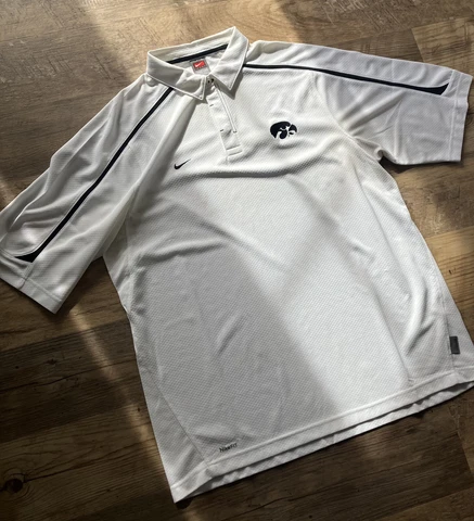 NIKE Dri-fit IOWA HAWKEYES Football Basketball Polo Shirt Mens Size Large White Cover