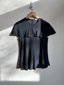 RED VALENTINO Black Blouse Size 42 M/L Short Sleeve Shirt Crepe Ruffle - Picture 1 of 9