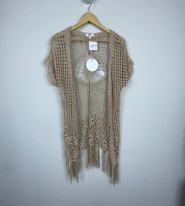 Cardigan kimono con frange Umgee Boho taglia S/M marrone lavorato a maglia all'uncinetto festival nuovo con etichette - Foto 1 di 8