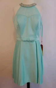 Neu mit Etikett May Queen Couture 12 Kleid türkis blau verziert Pailletten gefüttert Kleid - Bild 1 von 6