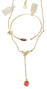 Real Simple Talia Necklace Gold with Pink & Clear Stones And Bracelet Set - Picture 1 of 4