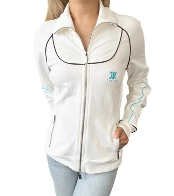 Chaqueta Manga Larga CELINE Vintage Logo Macadam #L Cremallera Algodón Blanco Azul Rango AB Foto 1 de 4