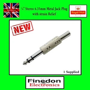 Spina jack per cuffie stereo in metallo 1/4" 6,35 mm con antistrappo venditore UK - Foto 1 di 2