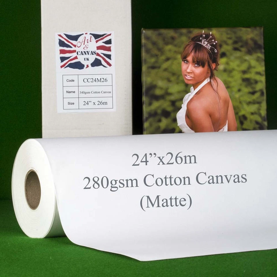 24" x 26m 340gsm Inkjet COTTON Canvas Roll (Matte) Water Resistant 100% Cotton - Image 1 of 4