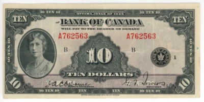 1935 Bank of Canada 10 Dollar Banknote - VF - SN: A762563 - Image 1 of 3