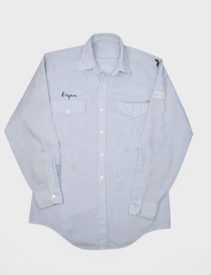 Vintage Riverside Shirt Mens 15.5 80s Workwear Hickory Stripe Chain Stitch USA - Image 1 of 4