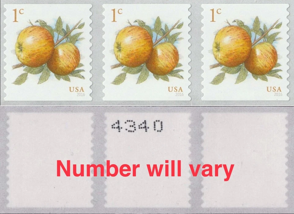 US #5037 MNH Strip 2016 Apples Fruits Definitive Coil [Back #][From 782315] - Image 1 of 1