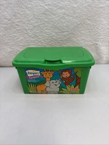 Vintage Empty Pampers Baby Wipes Storage Container Green Jungle Animals - Picture 1 of 5